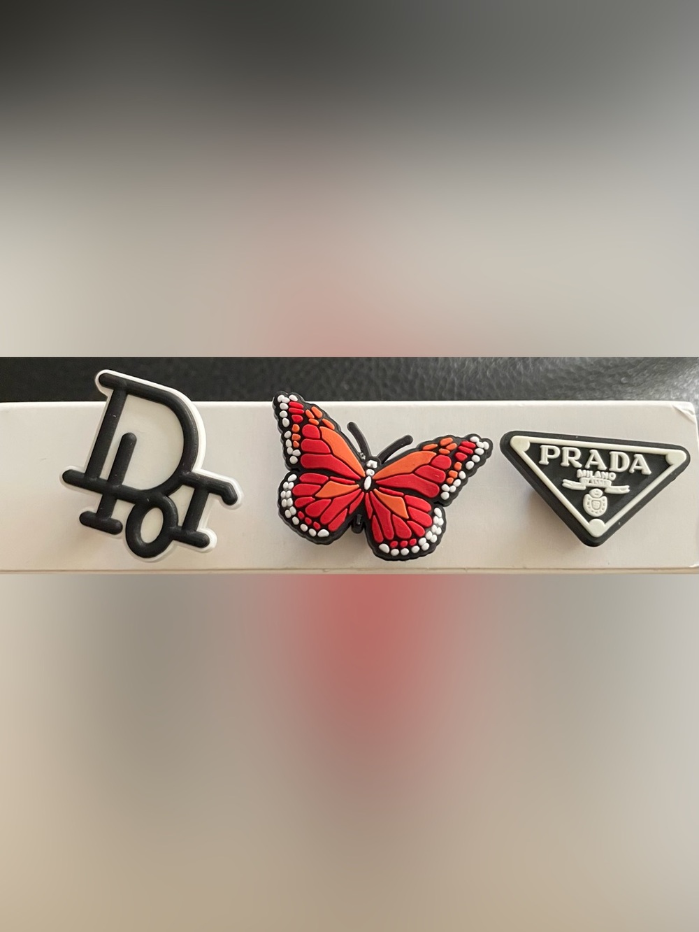 Shoe Charms Set with Red Butterfly and Black Logo Accents